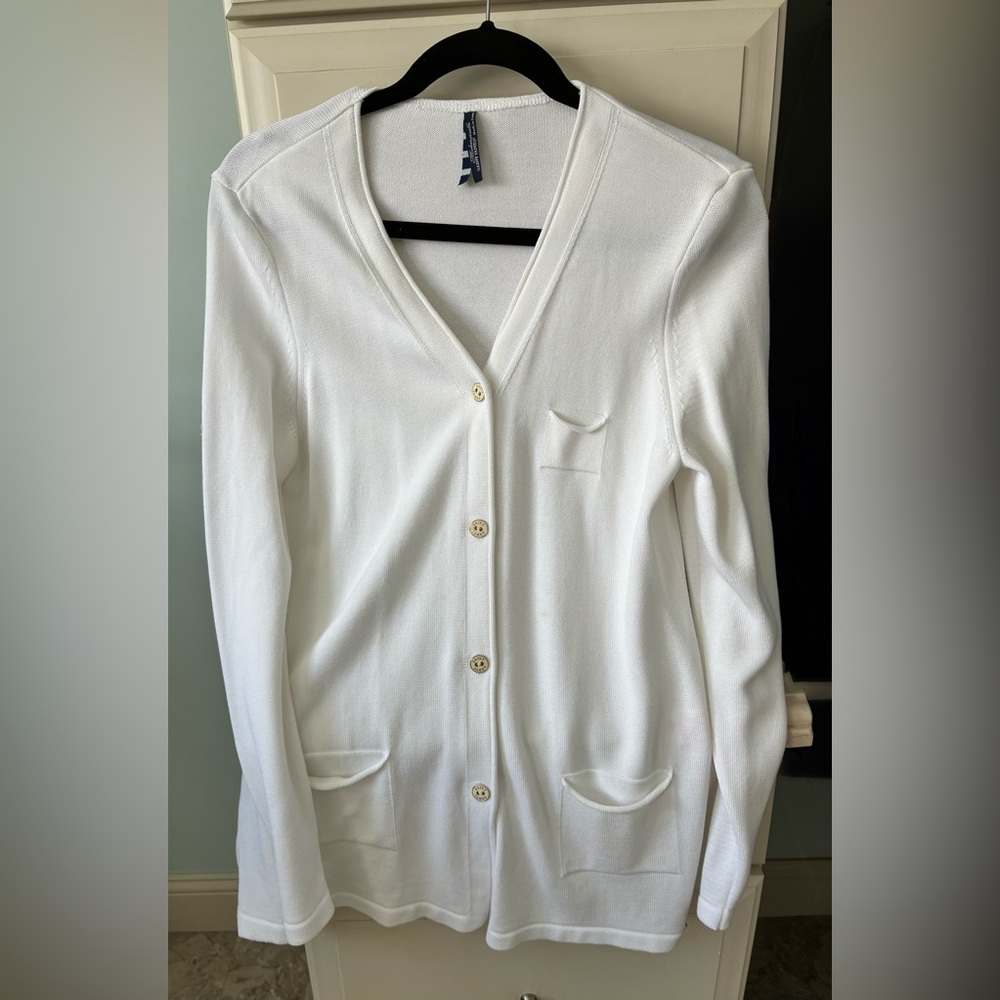 Saint James White Cardigan Sweater